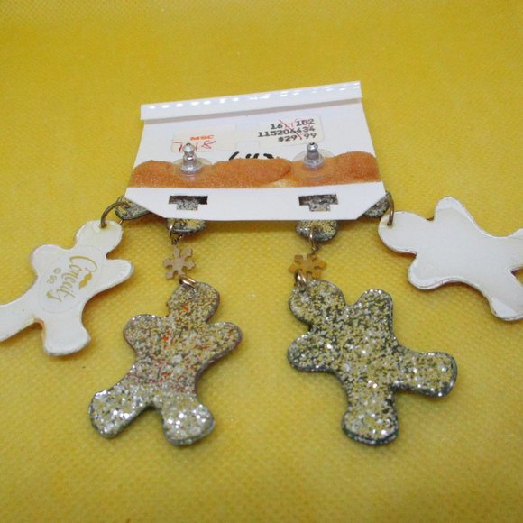 Conceits Earrings Dangle Pierced Moving Gingerbreadman Christmas Earrings - Picture 8 of 9